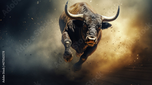 powerful bull charging