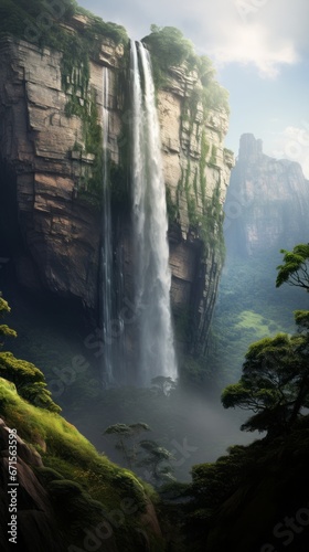 a waterfall in the mountains