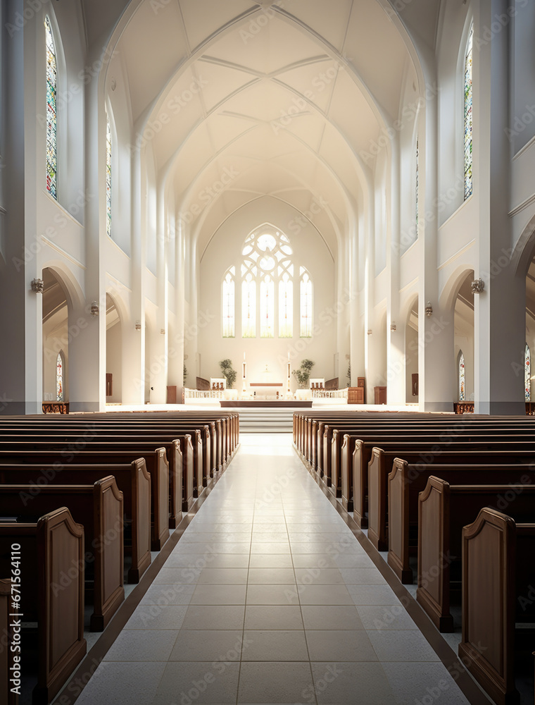 Interior of a gothic church with incredible light.