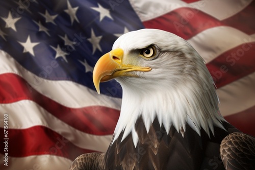 Eagle in Front of USA Flag on National Day