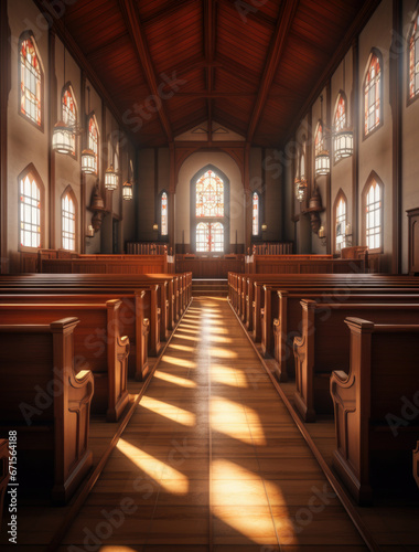 Interior of a gothic church with incredible light.