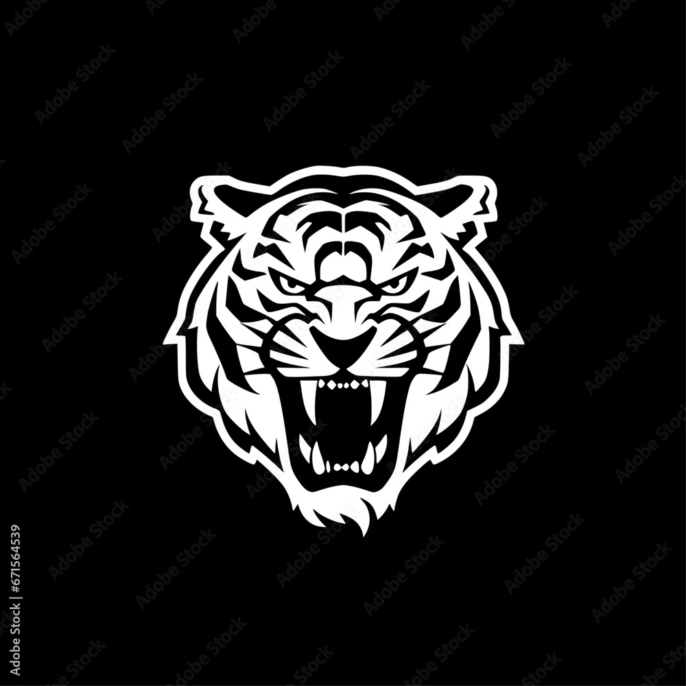 Tiger - Black and White Isolated Icon - Vector illustration Tiger - Black and White Isolated Icon - Vector illustration