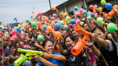 Crowds celebrating Thai New Year at Songkran Water Festival.
