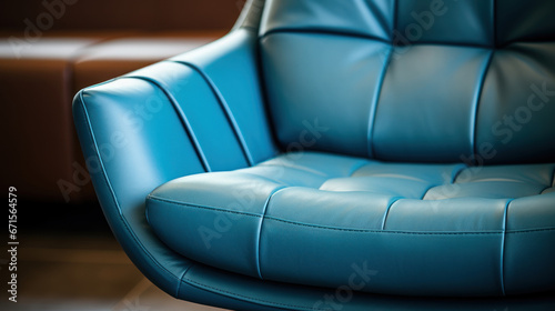 Closeup of blue lounge chair. Modern minimalist home living room interior. materials for furniture finishing © zayatssv