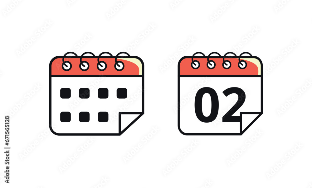 Calendar vector flat icon marking a specific day. Vector illustration of calendar icon with day 02. Calendar vector flat icon marking a specific day. Vector illustration of calendar icon with day 02.