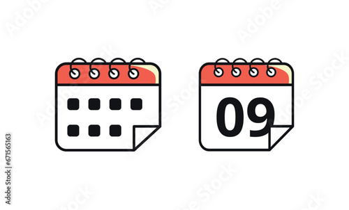 Calendar vector flat icon marking a specific day. Vector illustration of calendar icon with day 09.
