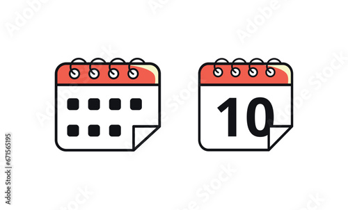 Calendar vector flat icon marking a specific day. Vector illustration of calendar icon with day 10.