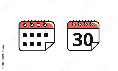 Calendar vector flat icon marking a specific day. Vector illustration of calendar icon with day 30.