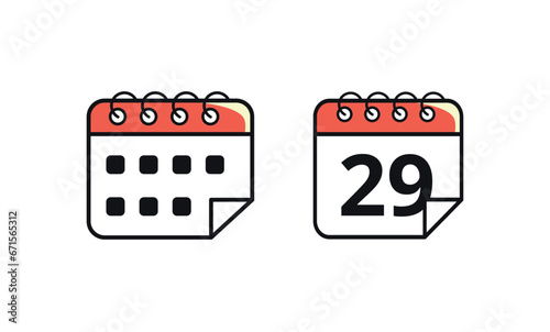 Calendar vector flat icon marking a specific day. Vector illustration of calendar icon with day 29.