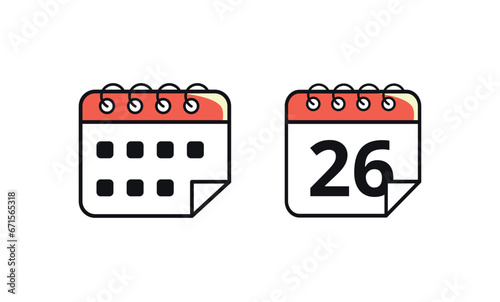 Calendar vector flat icon marking a specific day. Vector illustration of calendar icon with day 26.