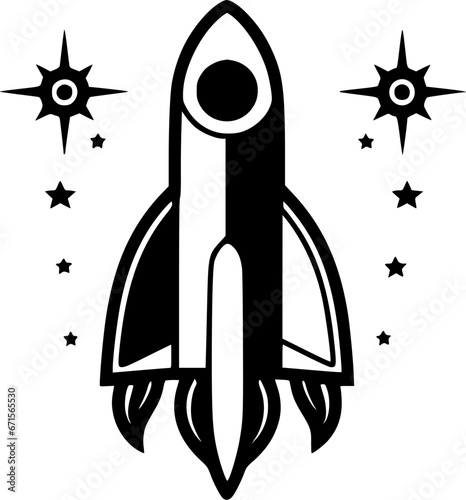 Rocket - Black and White Isolated Icon - Vector illustration