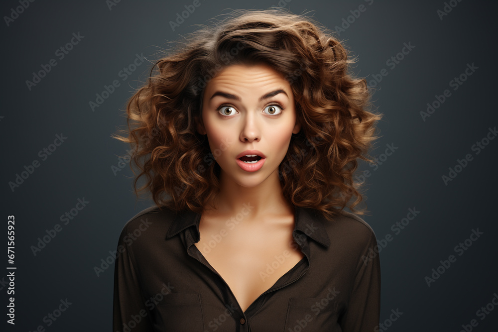 studio portrait of a surprised young woman studio portrait of a surprised young woman