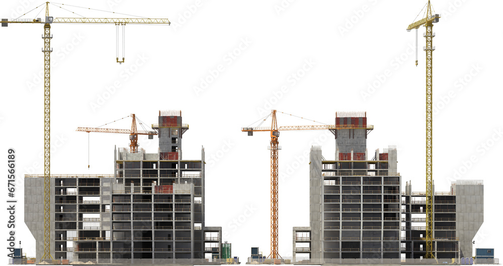 construction site building with crane front and side arch viz isolated 3d render