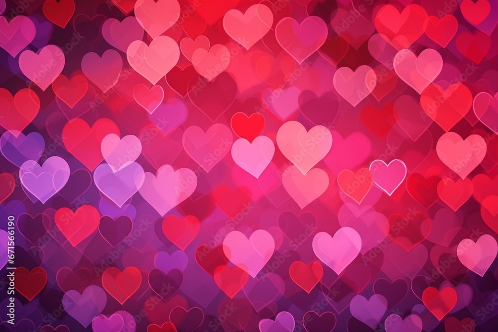 Colorful heart pattern backdrop. Romantic wallpaper with pink and red love hearts. Generative AI