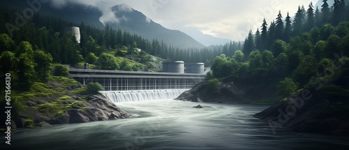 Hydroelectric Power Dam in Mountainous Forestscape