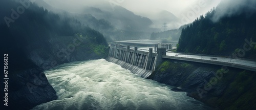 Hydroelectric Power Dam in Mountainous Forestscape