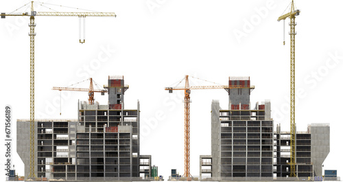 Obraz na płótnie construction site building with crane front and side arch viz isolated 3d render w salonie