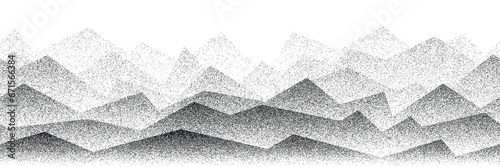 Imitation of a mountain landscape, noisy stippled grainy texture, seamless border, banner