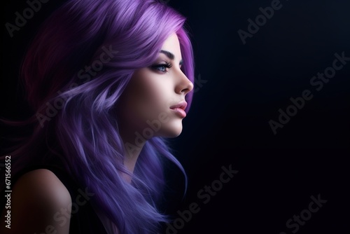 Studio portrait of beautiful woman with purple hair