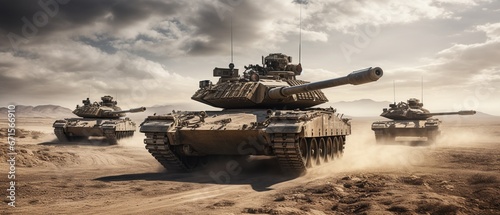 Main Battle Tanks in Desert Military Operation photo