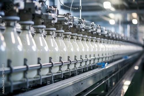 Milk Bottling Line in a Clean Factory Setting