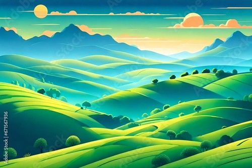 cartoon landscape with mountains illustration