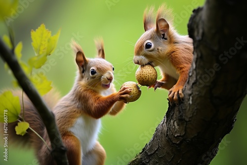 Squirrel and Acorn on Tree © Maximilien