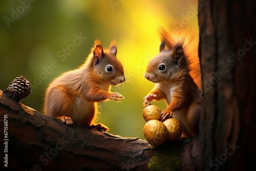Squirrel and Acorn on Tree
