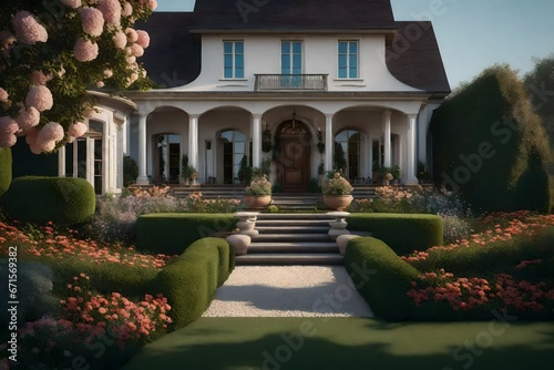 garden with a house