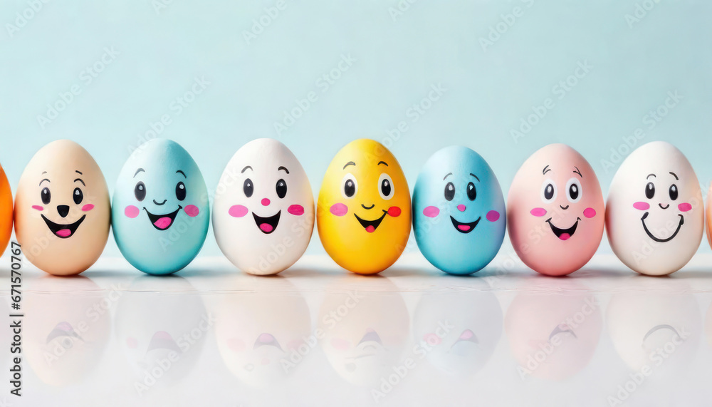 happy easter eggs with smiling faces and copy space happy easter eggs with smiling faces and copy space