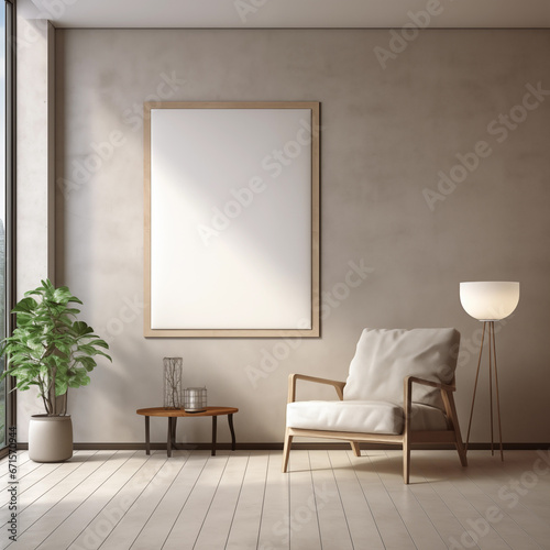 Mockup frame blank clean screen in room interior background. © MONTRI