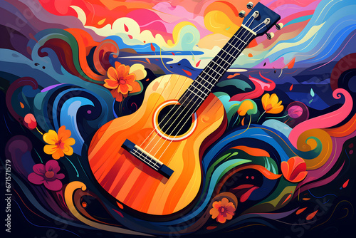 A colorful guitar abstract background.