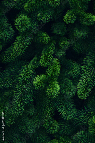 Fir branches green needle abstract background Christmas texture. Vertical composition.