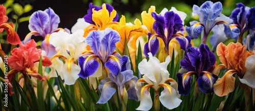 Various iris hues in June garden