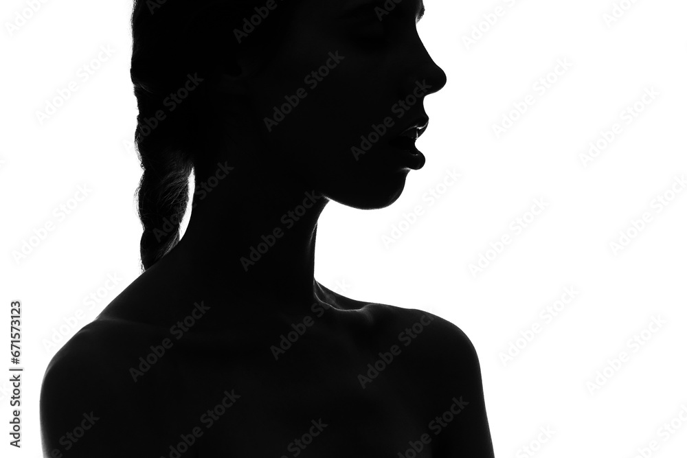Outline portrait of a girl, black and white photography