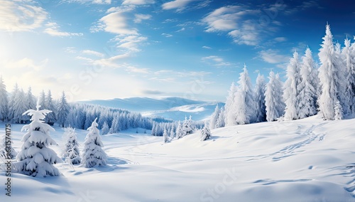 Zimowy krajobraz lasu porytego białym śniegiem.  © Bear Boy 