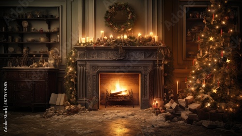 fireplace with christmas tree