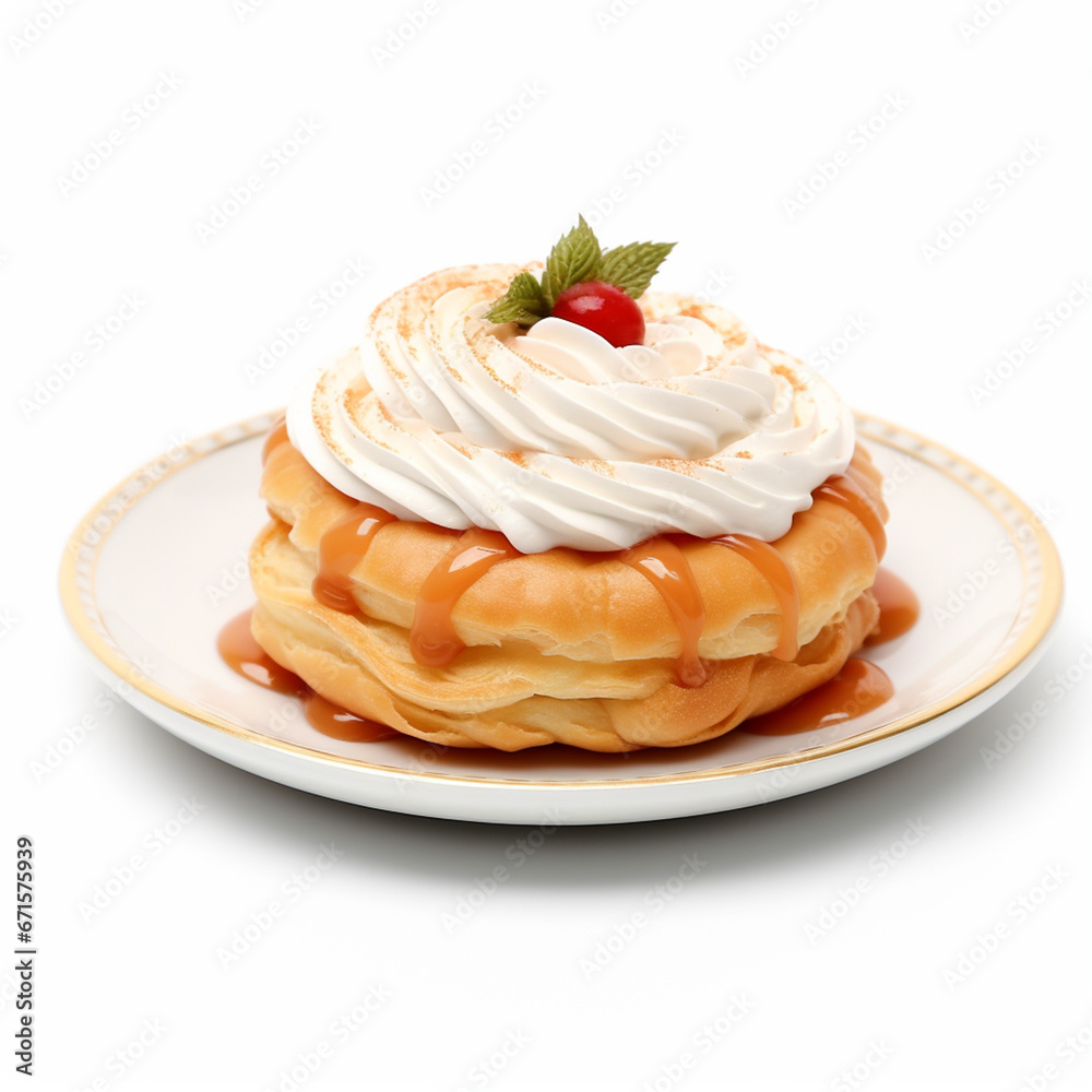 Pastry on a plate on isolated white background - ai generative