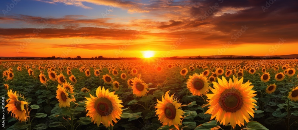 Sunflowers in the sunsets backdrop