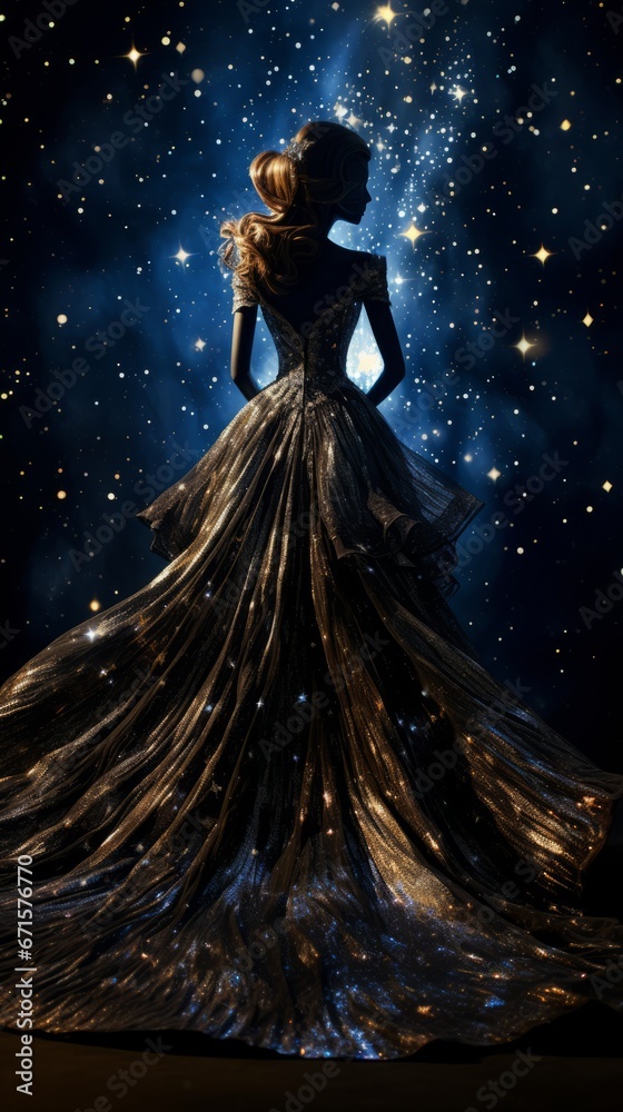 Lady in fantastic magic dress in a dazzling ball or prom Lady in fantastic magic dress in a dazzling ball or prom