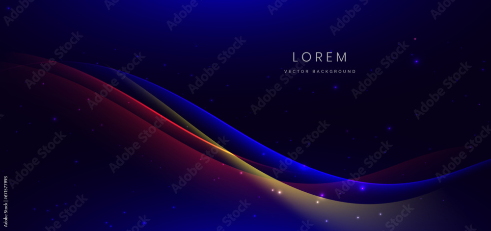 Obraz premium Abstract technology futuristic curved glowing blue and red light lines with speed motion blur effect on dark blue background.