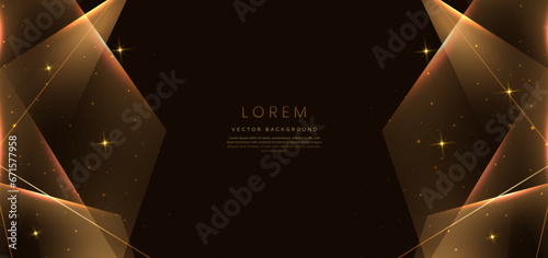Abstract luxury golden triangles lighting effect glowing on dark brown background and sparkle. Template premium award ceremony design.