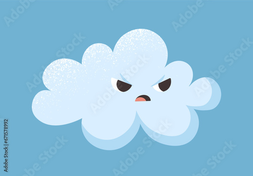 Cute cloud character concept. Weather forecast design element. Emotions and facial expressions. Social media sticker. Cartoon flat vector illustration isolated on blue background