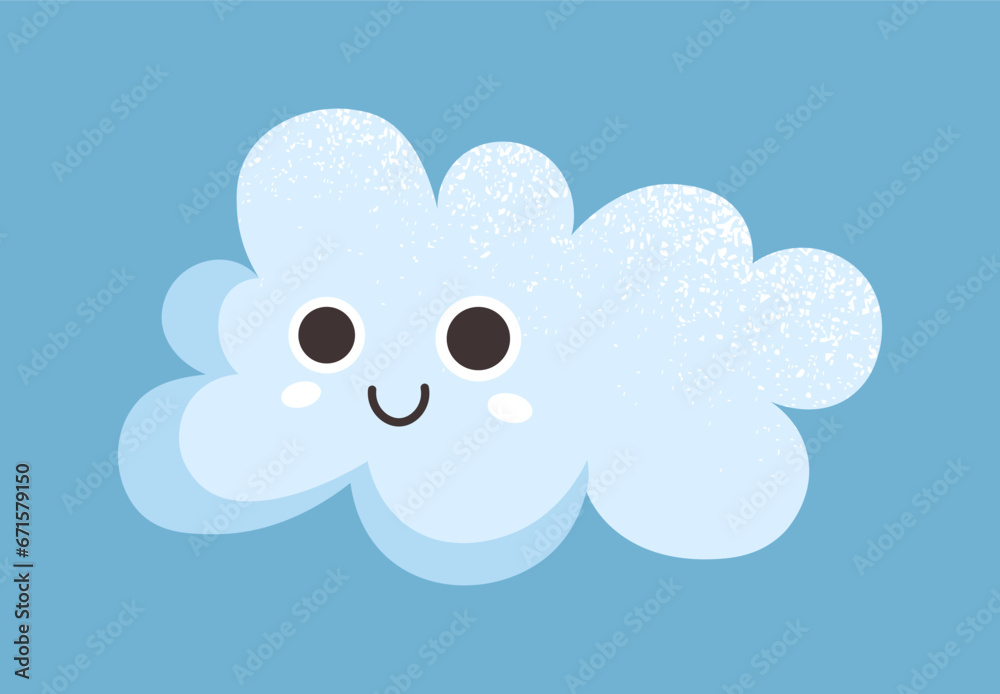Cute cloud character concept. Weather forecast design element. Emotions and facial expressions. Mood and feelings. Template and layout. Cartoon flat vector illustration isolated on blue background Cute cloud character concept. Weather forecast design element. Emotions and facial expressions. Mood and feelings. Template and layout. Cartoon flat vector illustration isolated on blue background