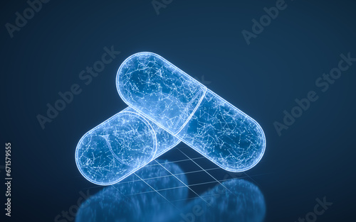 Fototapeta Naklejka Na Ścianę i Meble -  Capsules with blue technology structure, 3d rendering.