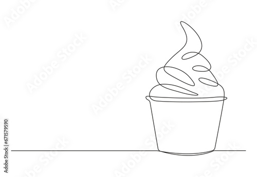 Continuous one line drawing of delicious and cool fresh ice cream cup. Single one line art of sweet ice cream dessert. Vector illustration. Pro vector. 