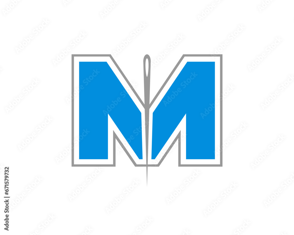 M letter with needle in the middle vector logo M letter with needle in the middle vector logo