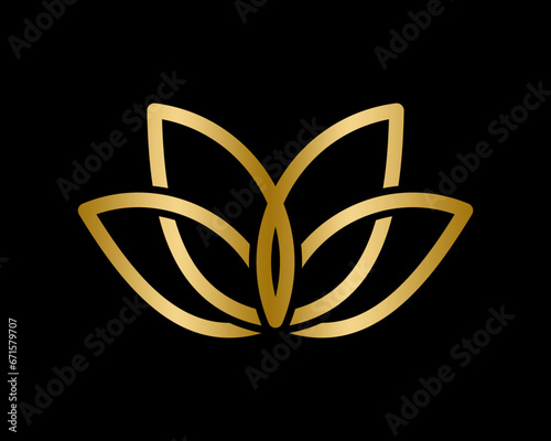 Flower line in gold vector logo