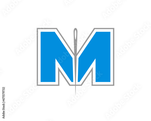 M letter with needle in the middle vector logo
