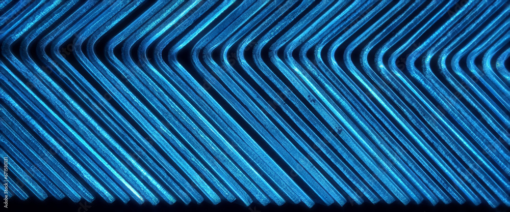 wide view and pattern from many gunmetal blue right angled metal hinges 